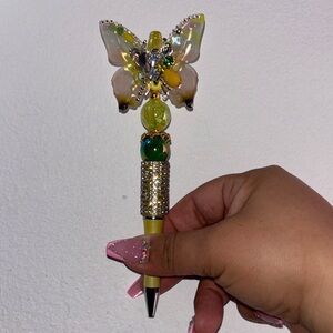 Sold Butterfly Jeweled Ballpoint Pen - Yellow & Green